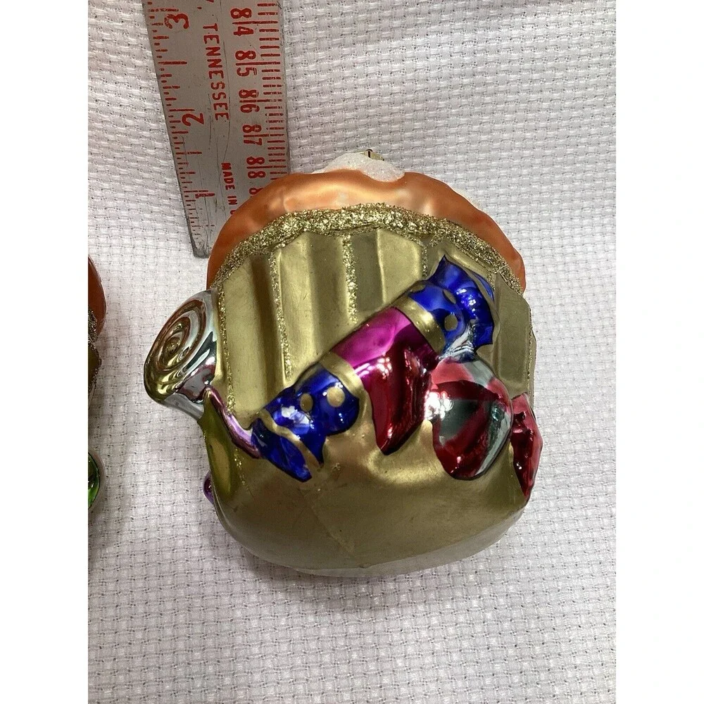 Fitz & Floyd Blown Glass Birthday Cupcake Christmas Tree Ornaments Set Of Two